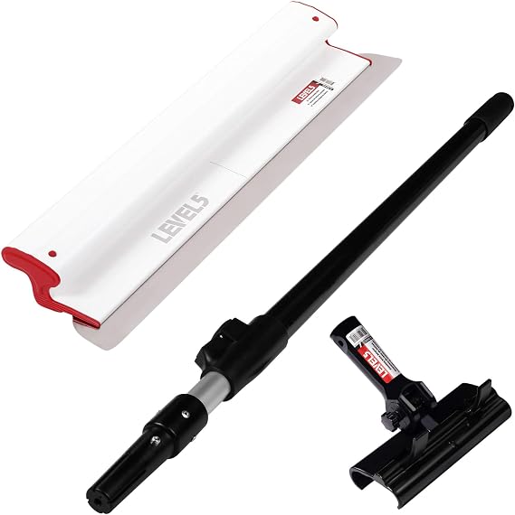 LEVEL5 Composite Skimming Blade Combo, 24" Blade + 38.5" - 63" Extension Handle | Smoothing/Knockdown Drywall Knife | Composite Plastic & European Stainless Steel Construction | 5-425C