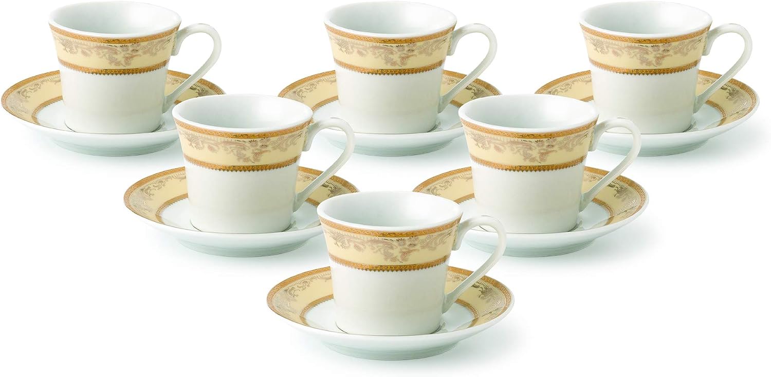Lorren Home Trends Chloe-6 Cups and Saucers, One Size, Gold