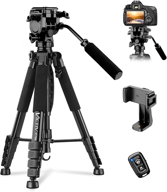 VICTIV 75 Camera Tripod, Tripod for Video Camera with Carry Bag, Black