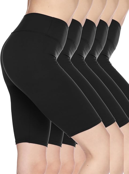Kuda Moda 5 Pack Women's 3 inch Wide Waistband Biker Leggings Bike Shorts for Yoga Sports