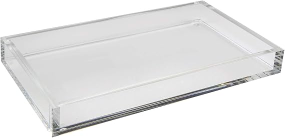 Tizo Design Elegant Lucite Tray, 12" x 8" Acrylic, Multiple Colors Available (Clear)