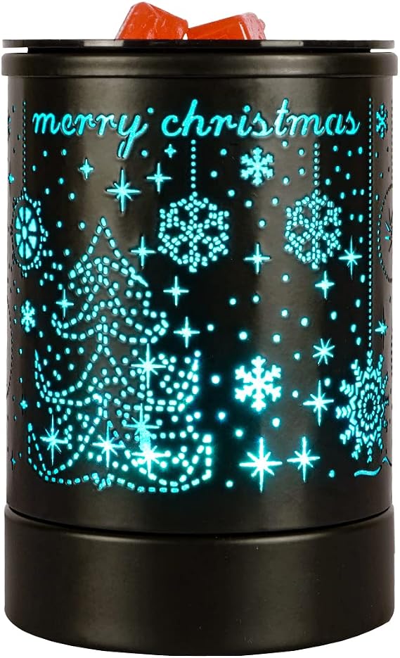 Enaroma Fragrance Wax Melts Warmer with 7 Colors LED Changing Light Classic Black Forest Design Scent Oil Candle Warmer for Home Black Christmas