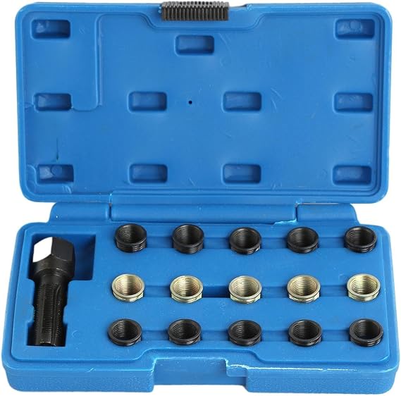 16pc Spark Plug Thread Repair Rethreading Tool Kit M16 Threaded Coil Insert
