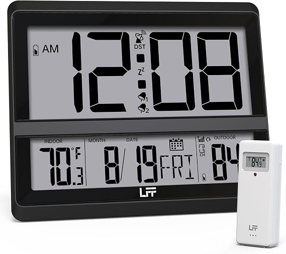 LFF Atomic Clock 11.5 Large Display with Indoor Outdoor Temperature Date