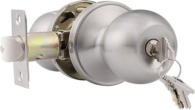 Keyed Entry Door Knobset Satin Nickel Exterior Door Lock with Keys Round Ball Door Handle,Stainless Steel Made,1 Pack