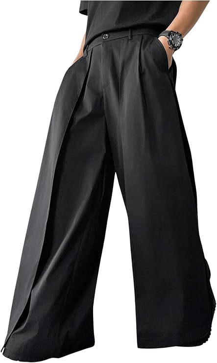 OYOANGLE Men's Baggy Dress Pants Wide Leg Pleated Loose Work Trousers
