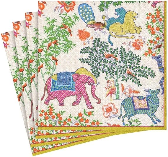 Caspari Les Jardins De Mysore Paper Cocktail Napkins, Pack of 20 Multi-Colour,11930C