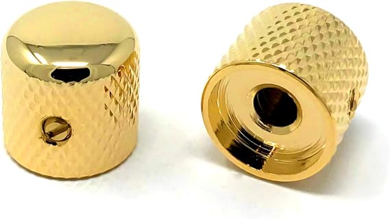 Gold Metal Dome Knobs for Electric Guitar and Bass (Set of 2) 6mm Shaft with Set Screw DK50M-GLD