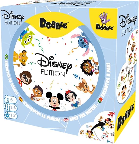Asmodee | Disney Dobble | Card Game | The Smash-Hit Family Games Night Essential with a Brilliant Disney Twist | Best-Rated for Kids & Families | Portable Tin Box | 2–8 Players, Ages 6+, 15 Mins | For Adults and Children, From 6 Years, 2 to 8 Players, 15 Minutes per Game, Multilanguage (Includes Spanish)