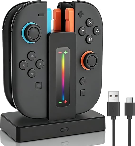 Switch 2 Controller Charger Dock for Joycon 2 Charging, Controller Charging Dock for Nintendo Switch 2 Joycon, 4 in 1 Joycon2 Charger Dock Fast Charging Station Stand with Charger Cable & Indicator