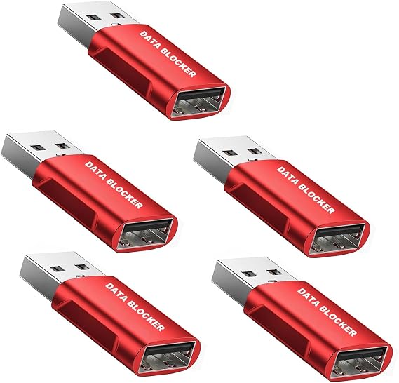 USB Data Blocker Type A Data Blocker Only for Charge,Protect Against Juice Jacking, Refuse Hacking Provide Safe Charging(5 Red)