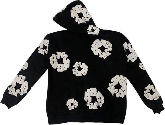 Men's Flower Puff Print Hoodie Oversized Graphic Vintage Y2K Aesthetic Hoodies Pullover Harajuku Gothic Sweatshirt