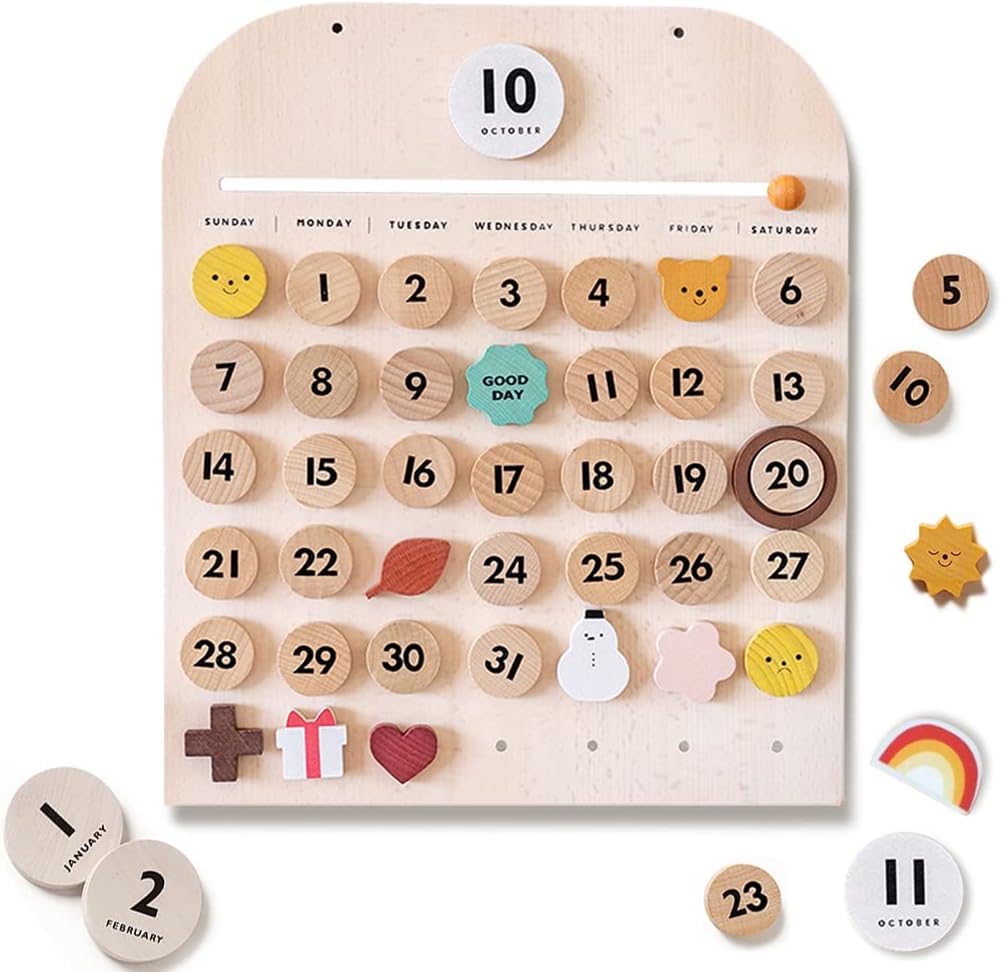 Montessori Wooden Calendar for Kids - Learn Seasons, Toddler & Preschool Calendar for Home & Classroom, Months & Days