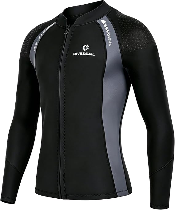 Skyone Wetsuit Top Women Men 3MM Neoprene Wetsuit Jacket Vest, Long Sleeves Dive Scuba Wet Suit Top Front Zip Thermal Swim Shirt for Adult Youth Diving Surfing Swimming Cold Water