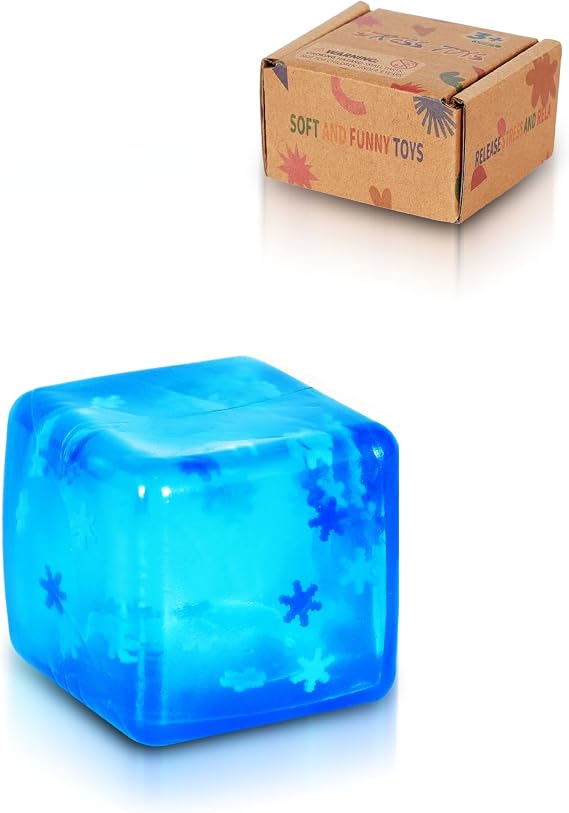 3.5cm Blue Snowflake Squishy Cube Slow Rising Fidget Toy | Soft TPR, Floating Snowflakes, squeeze toy, calm hands, stress relief, focus support, home, class, travel, kids and adults