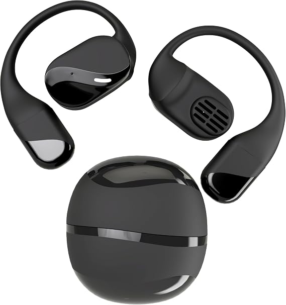 OWS True Wireless Open-Ear Headphones with Earhooks, Bluetooth 5.3, 60H Playtime, IPX5 Waterproof, Lightweight Design Black