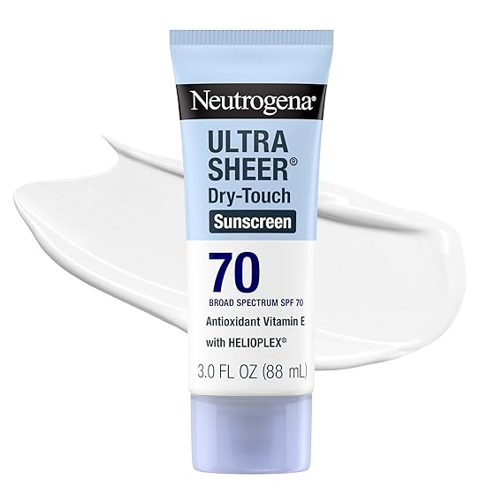 Neutrogena Ultra Sheer Dry Touch Sunscreen Lotion, SPF 70, 3 fl. oz | Broad Spectrum for UVA/UVB Protection, Lightweight, Water-Resistant up to 80 Minutes, Oxybenzone-Free