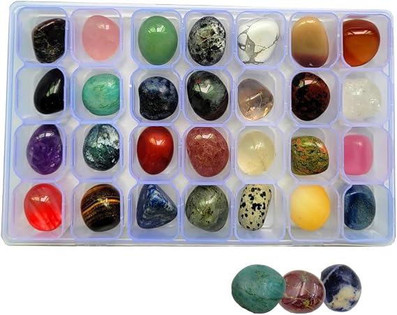 28Pcs Tumbled Stones Polished Crystal Healing Stones for Chakra Balancing,Jewelry Making,Home Decoration,Rock & Mineral Collection Set for Adults and Kids