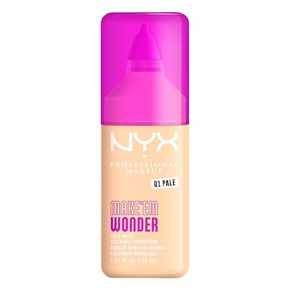 NYX PROFESSIONAL MAKEUP Make 'Em Wonder Liquid Foundation, 24HR Foundation Makeup With A Soft Matte Finish, Buildable Full Coverage - 01 Pale