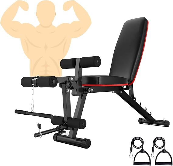 Weight Bench with Leg Extension and Leg Curl Adjustable Workout Bench Home Strength Training Bench, Incline Flat Exercise Bench, Ab Exercise Bench, Foldable Sit up Bench