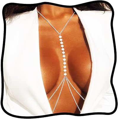 Urieo Pearl Bra Chain Gold Layered Chest Chain Sexy Necklaces Body Chain Jewelry for Women