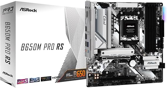 Asrock B650M Pro RS AMD Socket AM5 Ryzen 7000/8000/9000 Series DDR5 7200+ (OC) MHz 256GB M.2 Key E for WiFi SATA3 6.0 Gb/s Micro ATX Motherboard 2.5G LAN BIOS Flashback