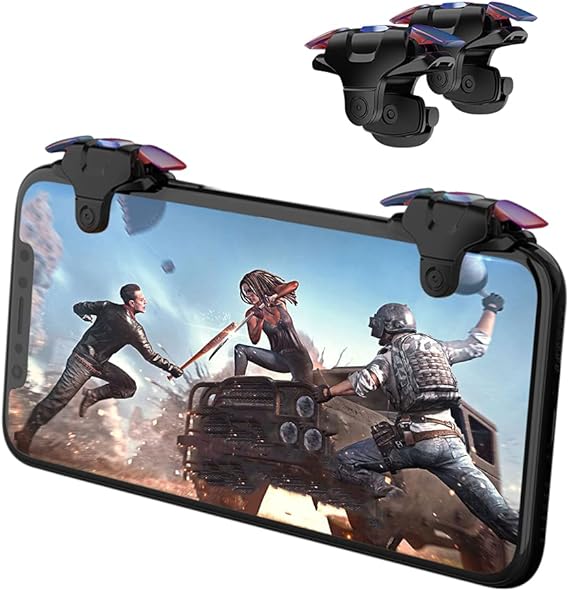 Newseego for Mobile Game Controller Trigger, [Upgraded Version] Mobile Controllers Colorful Trigger Sensitive Shoot and Aim Button for Rules of Survival Trigger for Android & IOS-Black