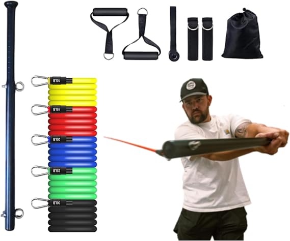 Power Swing Pro Resistance Swing Training Bat Baseball Softball Cricket Training Aid, 5 Adjustable Resistance Bands, Swing Path, Strength, Bat Speed for All Ages, at Home Training