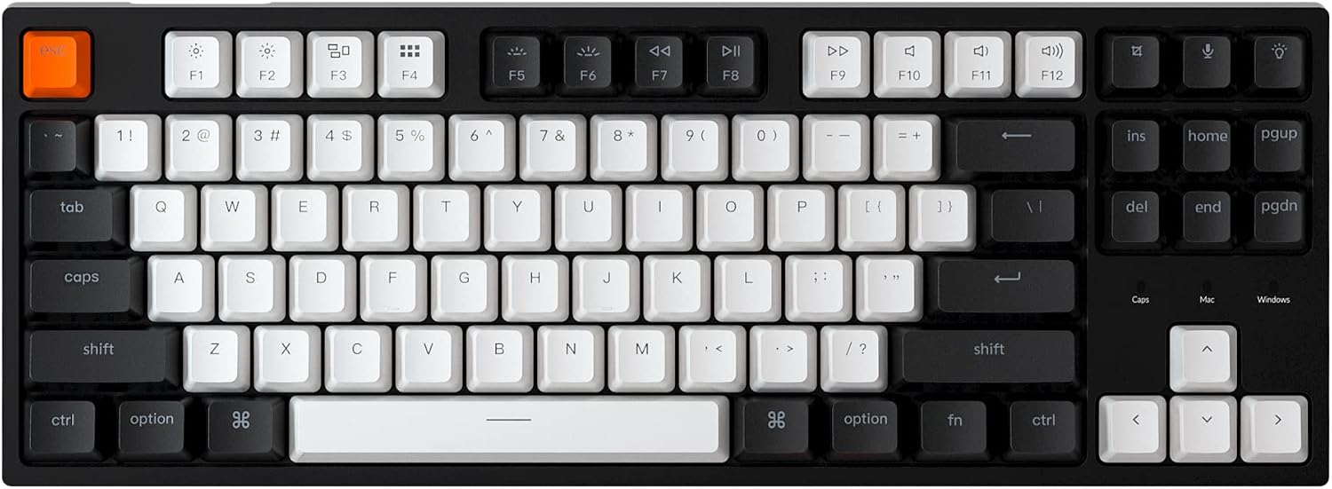 Keychron C1 Mac Layout Wired Mechanical Keyboard Gateron G Pro Blue Switch Numeric Keyless 87 Keys ABS Keycaps for Computer Keyboard Windows PC Laptop with White Backlight USB-C Type C Cable
