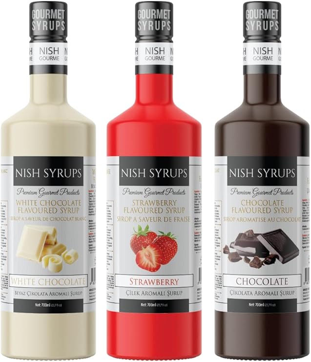 Nish Çikolata, Çilek, Beyaz Çikolata Aromalı Şurup 3'lü Set (3x700 ML) - Pet Şişe