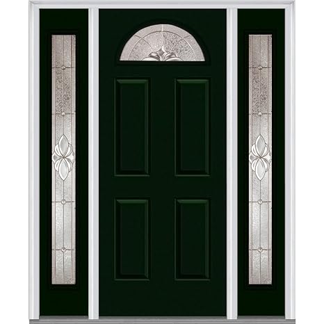 National Door Company ZZ14718L Steel, Hunter Green, Left Hand In-swing, Exterior Prehung Door, Heirloom Master 1/4 Lite 4-Panel, 36"x80" with 14" Sidelites