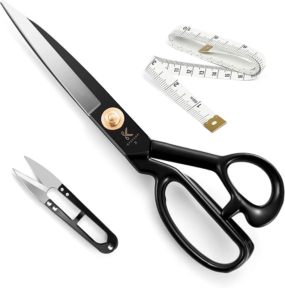 Sharp Blade Fabric Scissors 8 Inch, Heavy Duty Sewing Scissors (Black) | High Carbon Steel Blade, Right-Handed Use, Best for Cutting Fabric, Leather, Jeans, Etc., Ergonomic Rubber Handed Holder