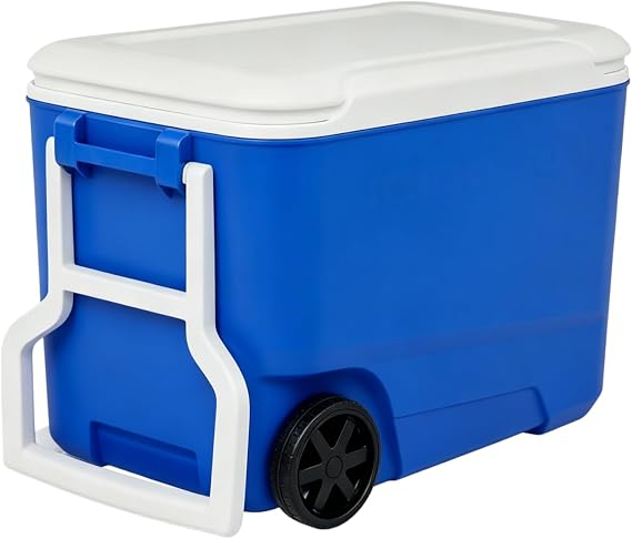 38 Quart Cooler with Wheels, Hard Sided Ice Chest with Handle, Blue