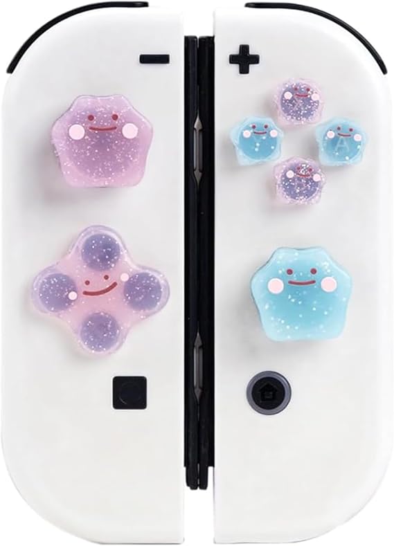 Cute Silicone Cross D-Pad Button Caps Silicone Thumb Grips Set, ABXY Key Buttons Sticker Joystick Cover Caps Compatible with Nintedo Switch/OLED - Versatile Elves (Powder, Blue)