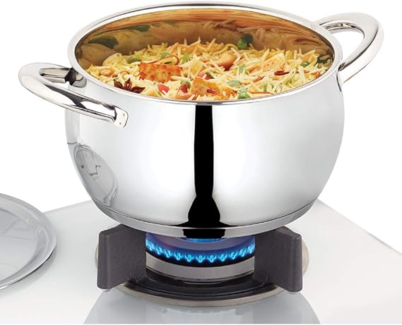 Borosil Stainless Steel Handi Casserole with Lid Impact Bonded Tri-Ply Bottom 4 L Silver