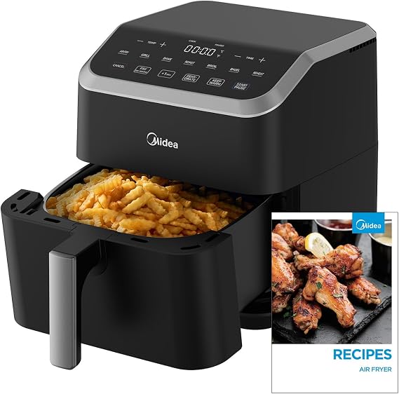 Midea Air Fryer 5.5QT, Rapid Air Technology, 9 Preset Menus, Quick and Easy Meals, 1 Minute Button and Favorite Function, 90% less oil, Easy to Clean, Varied Recipes