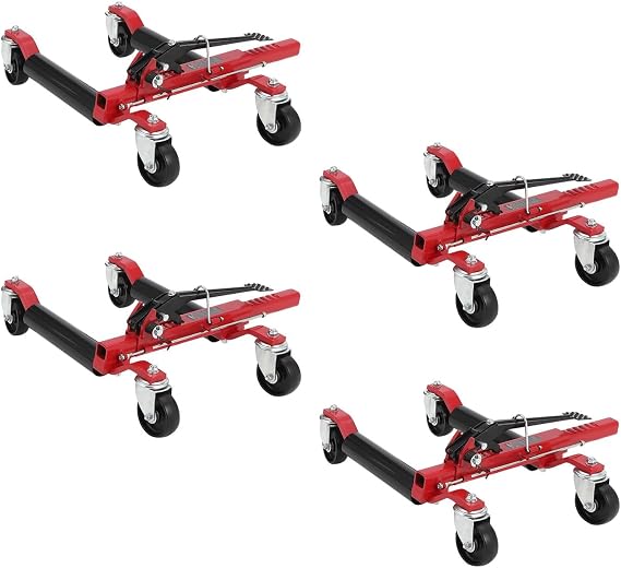 Car Wheel Dolly Jack Set, 1500 LBS Capacity Mechanical Wheel Dolly with Steel Twin Rollers, Heavy Duty Rollers with Foot Pedal for Tire Auto Repair Moving - Set of 4