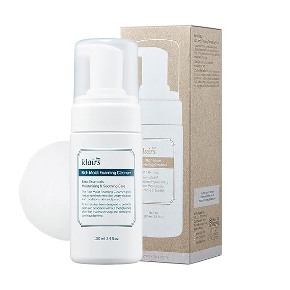 DearKlairs Rich Moist Foaming Cleanser Korean Gentle Face Wash, 3.4 Fl Oz