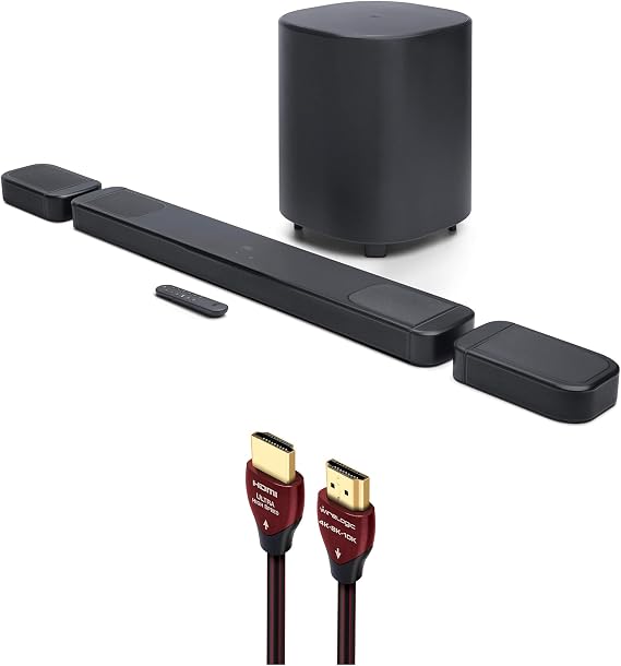 JBL BAR-1000-MK2 Surround Sound 4K Dolby Atmos and DTS Soundbar with a WireLogic Ruby 8ft Ultra High Speed 4K-8K-10K HDMI Cable (2025)