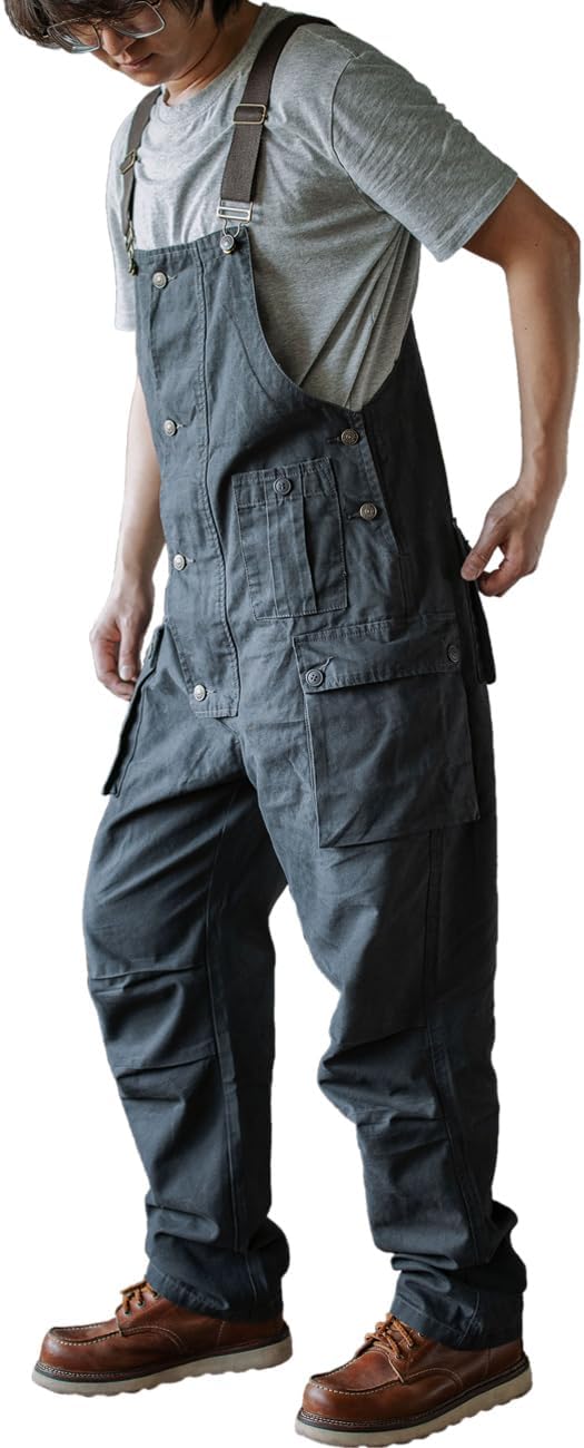 Rexcyril Men's Baggy Bib Overall Loose Fit Canvas Coveralls Workwear Dungarees Jumpsuit with Cargo Pockets