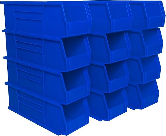 Akro-Mils 30234 AkroBins Plastic Storage Bins, Space-Saving Stackable Bins for Garage, Pantry, Craft Organization, 37.5 cm x 14 cm x 12.7 cm, Blue, 12-Pack
