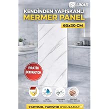 UKAB DEKOR 30X60Cm Dekoratif Lüks Kendinden Yapışkanlı Esnek Köpük-Pvc Beyaz Mermer Panel Banyo Wc Mutfak p016 Beyaz-d 30 x 60
