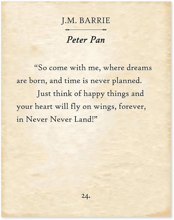 Lone Star Art Peter Pan - So Come With Me Where Dreams Are Born - J.M. Barrie - 11x14 Unframed Typography Book Page Print - Great Neverland Gift & Decor for Baby Nursery & Children's Room