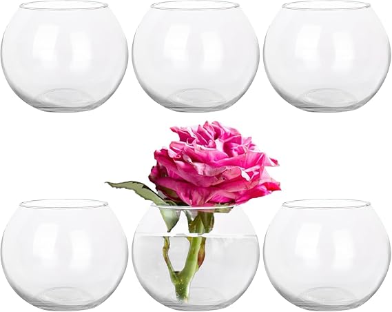 6 Pack Clear Glass Flower Vases, 4.7 W x 3.5 H, Bubble Bowl Vases