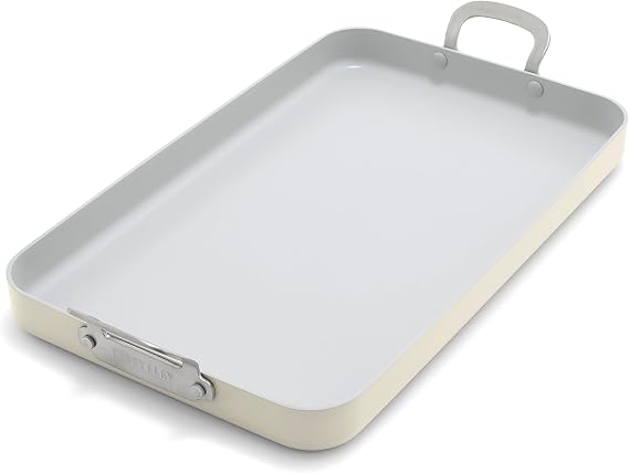 GreenPan x Bobby Flay 18" x 11" Nonstick Double Burner Griddle, PFAS-Free Ceramic Double Stovetop Skillet, Stainless Steel Handles, Dual-Use Cooking, Easy Clean Dishwasher & Oven Safe Pan, Cream