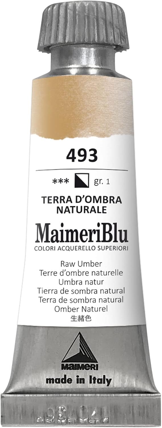 MaimeriBlu 12ml Single-Pigment Watercolor Paint - Raw Umber PBr7 Professional Watercolor Paint - Lightfast and Transparent Watercolor Paint Tube for Artists