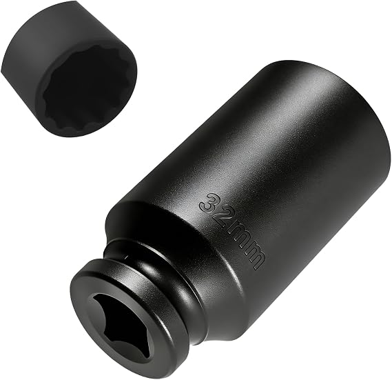 32mm Socket 1/2" Drive,12-Point Impact Socket for Axle Nut & Hub Lock Nut Removal,High Torque 32mm 12 Point Axle Nuts Sockets Car Tools for Impact Wrench Ratchet