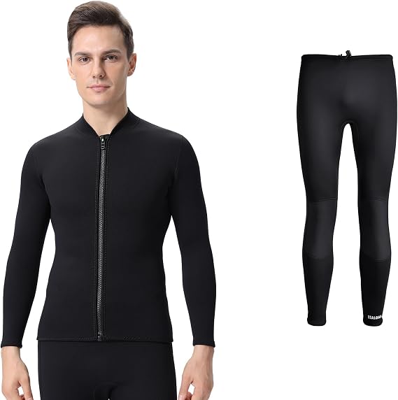2mm Men Wetsuits Jacket & 3mm Pants, Neoprene Long Sleeve Wet Suit Shirt Adult Youth Keep Warm for Swimming Surfing Diving Snorkeling Water Sports (Tops L, Pants L)