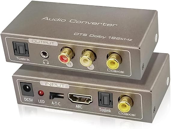 192KHz Multi Function Audio Converter, Tohilkel HDMI ARC or Toslink (Optical,SPDIF) or Coaxial to 3.5 mm Jack Stereo R/L Toslink (Optical,SPDIF) Coaxial, Support Multi Ports Output Simultaneously