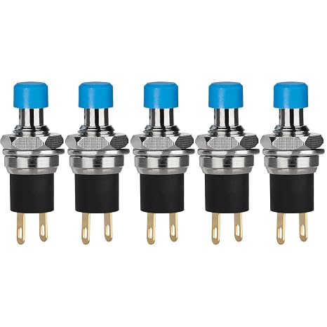 5Pcs Self Locking SPST Latching Type Dash ON/Off Blue Push Button Switch AC 250V/3A